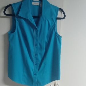 Sleeveless Blue Button-Up Women's Top